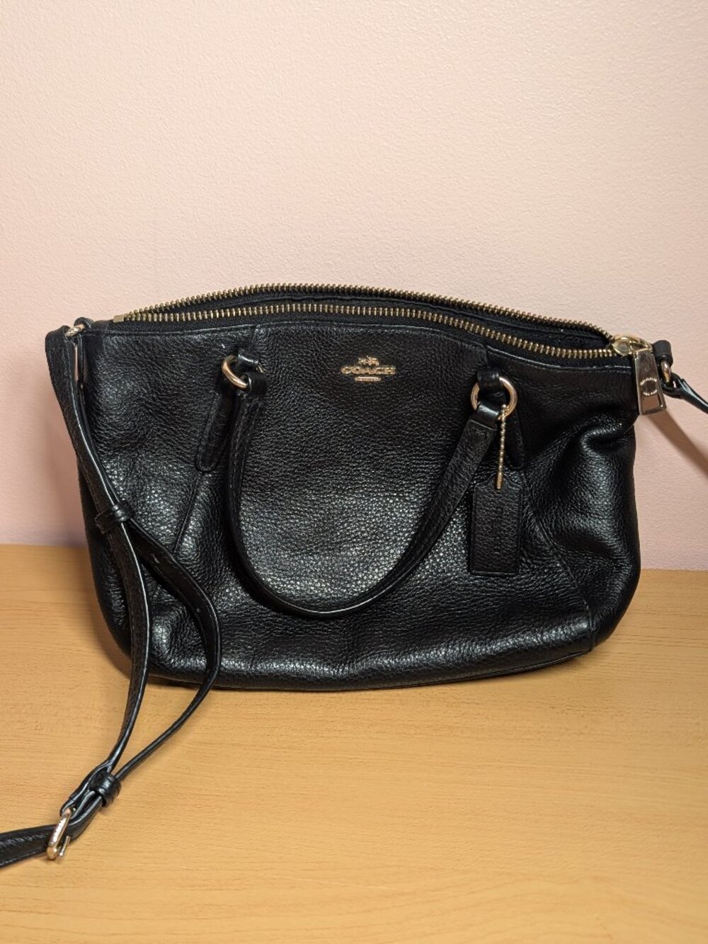 Coach Mini Kelsey Satchel in Black Pebbled Leather